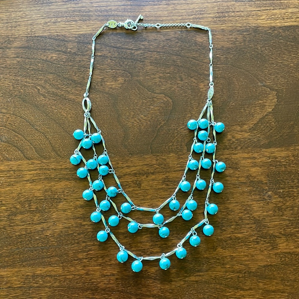 Vintage Fossil Turquoise Waterfall Necklace